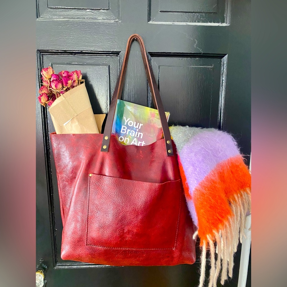 Portland Leather Goods Oversized Tote Bag in Sangria